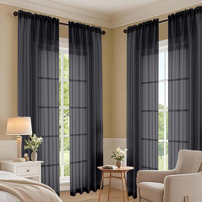 OVZME Black Sheer Curtains 108 Inches Long 2 Panels Set, 59 Inch Extra Wide - Image 7