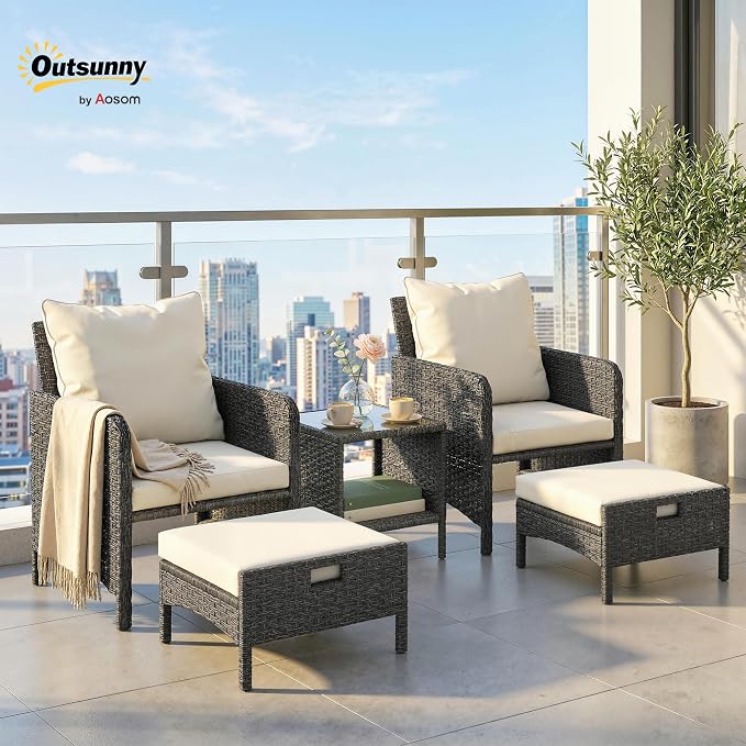Outsunny 5 Piece Patio Furniture Set, Wicker Balcony Furniture - Image 2