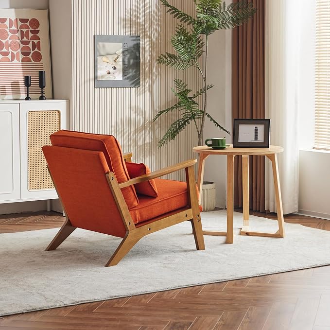 Karl home Accent Chair Wide Armrest Mid-Century Lounge Chair Linen Fabric - Image 6