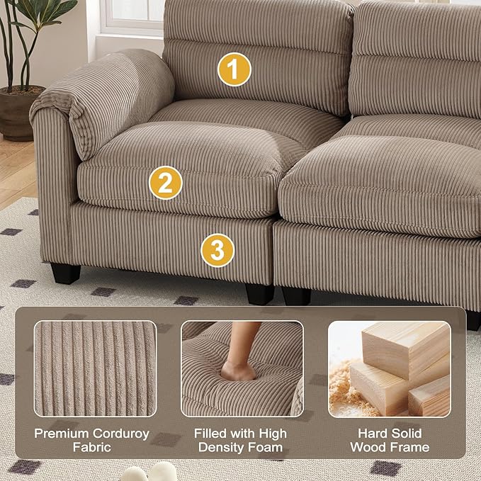 HAOMARKETS Corduroy Sofa Set, Upholstered Ottoman Footrest, Modern Living Room - Image 4