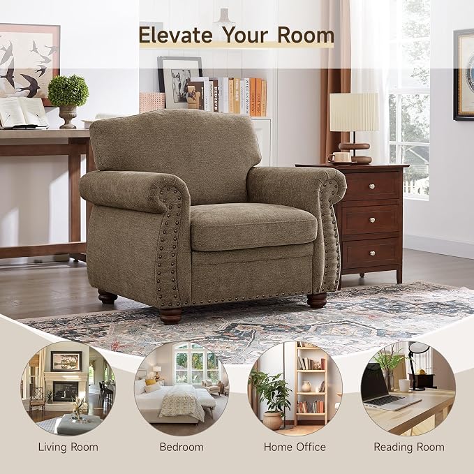 ONBRILL Nailhead Trim Armchair, Rolled Arm Accent Chair - Image 5