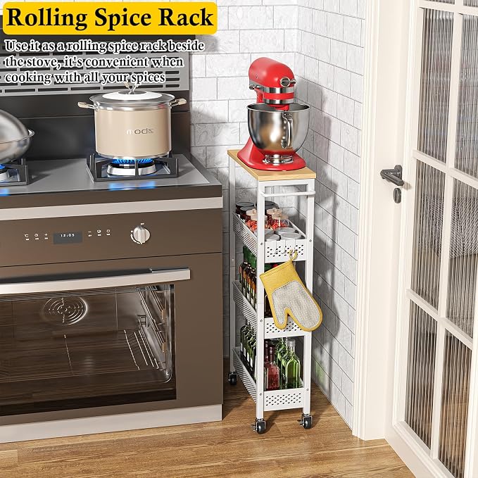 OKZEST Utility Slim Storage Cart, 4 Tier Small Rolling Kitchen Laundry Room Cart - Image 6