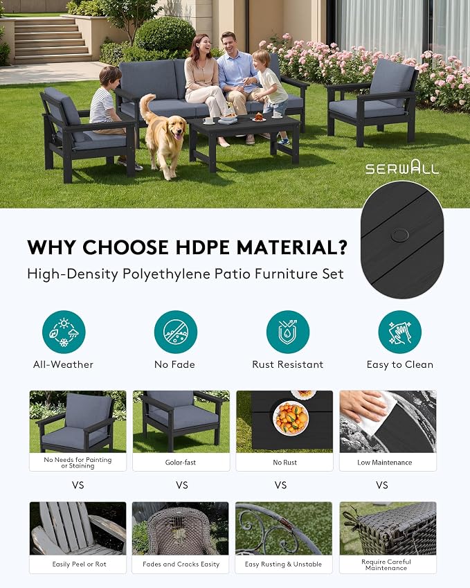 SERWALL HDPE Patio Conversation Set, 6-piece Sectional Outdoor Furniture Set - Image 3