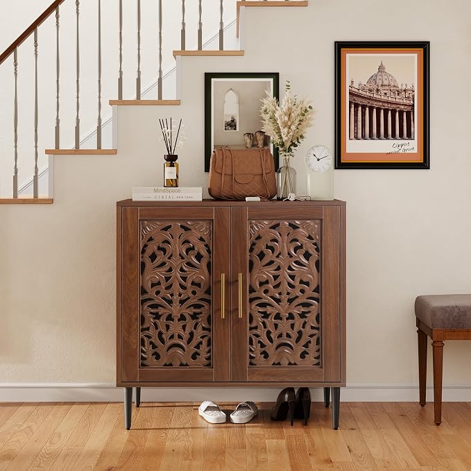 ARTPOWER Accent Cabinet with 2 Doors, Vintage Hollow Carving Buffet Cabinet - Image 7