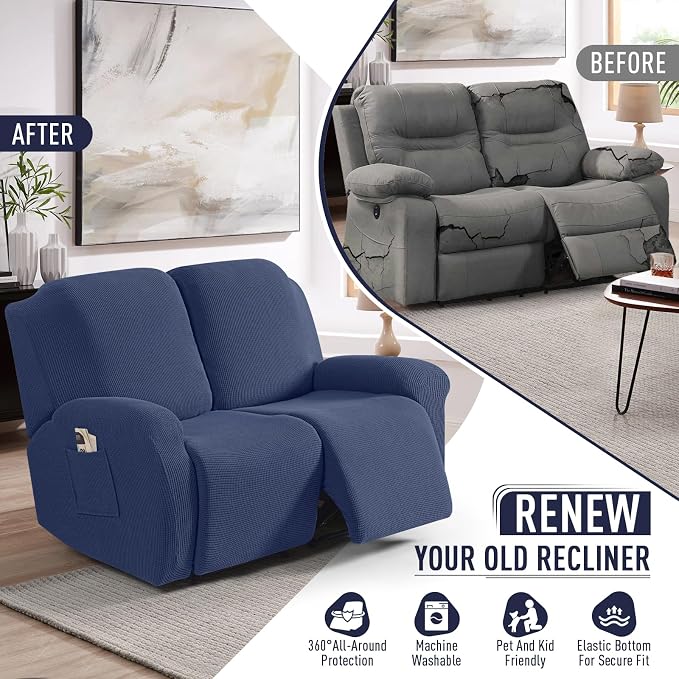 TAOCOCO Recliner Loveseat Slipcover, 6 Pieces Dual Recliner Sofa Covers - Image 4