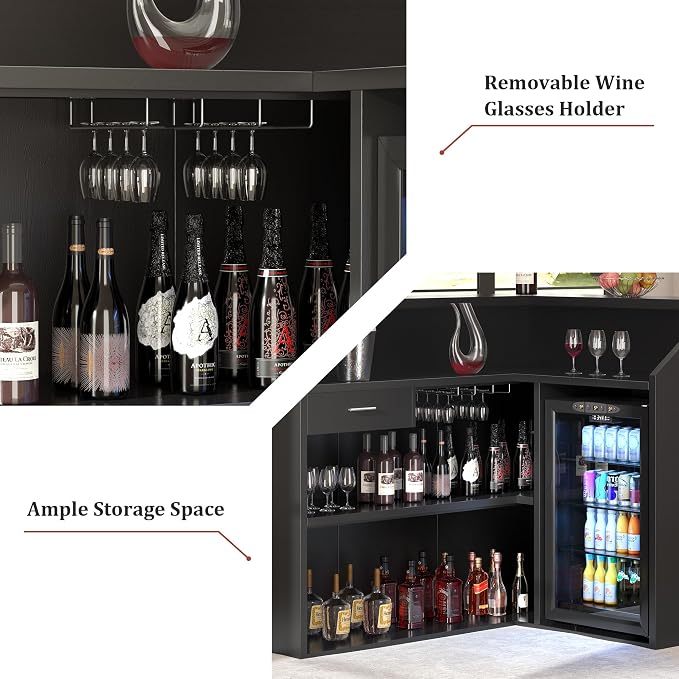 L-Shaped Home Bar Unit with Power Outlet, 4-Tier Corner Liquor Bar Cabinet with - Image 7
