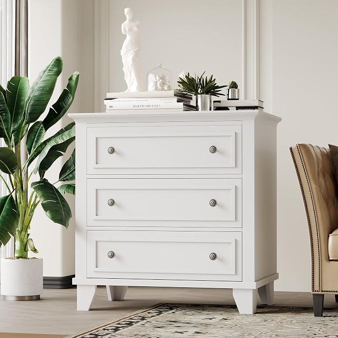 IDEALHOUSE 3 Drawer Dresser, Wooden Storage Chest of Drawers - Image 3