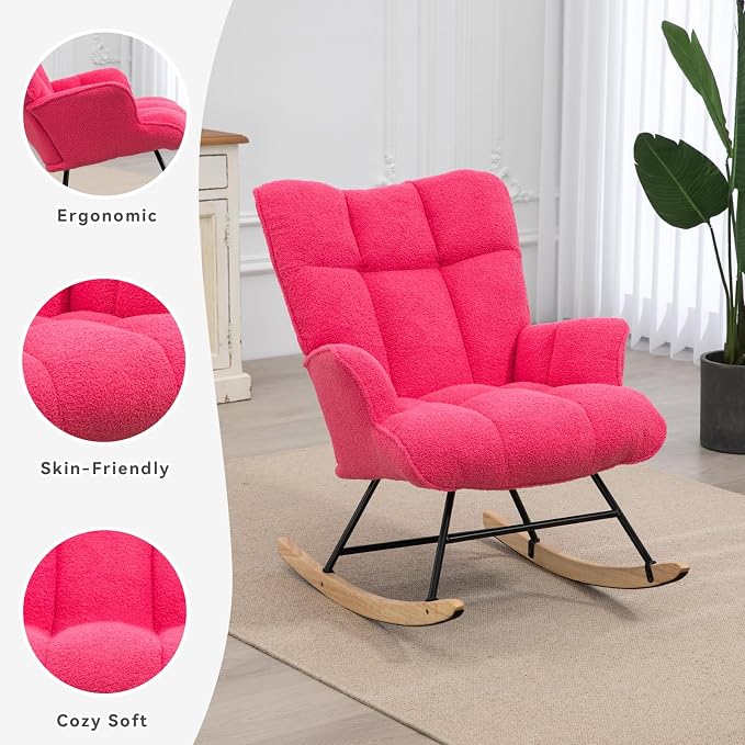 SAETSFEG Rocking Chair Nursery Teddy Upholstered Glider Rocker Rocking Accent - Image 3