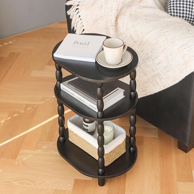 MaxSmeo Black Side Table, 3-Tier Small Oval End Table, Modern Night Stand Wood - Image 7