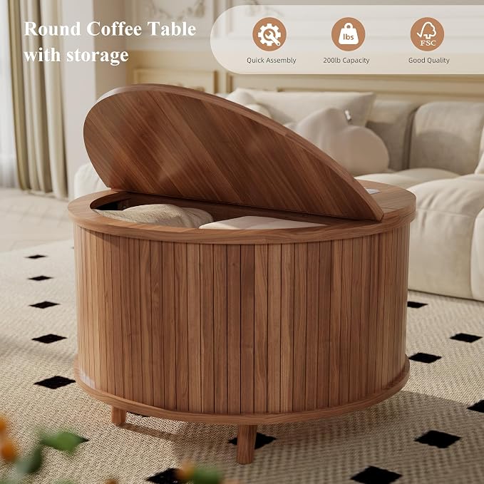 Easyego 31.5" Fluted Round Coffee Table - Image 4