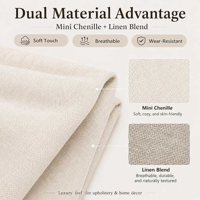 Mini Chenille Linen Blend Upholstery Fabric by the Yard, 57 Inch Wide Soft - Image 2