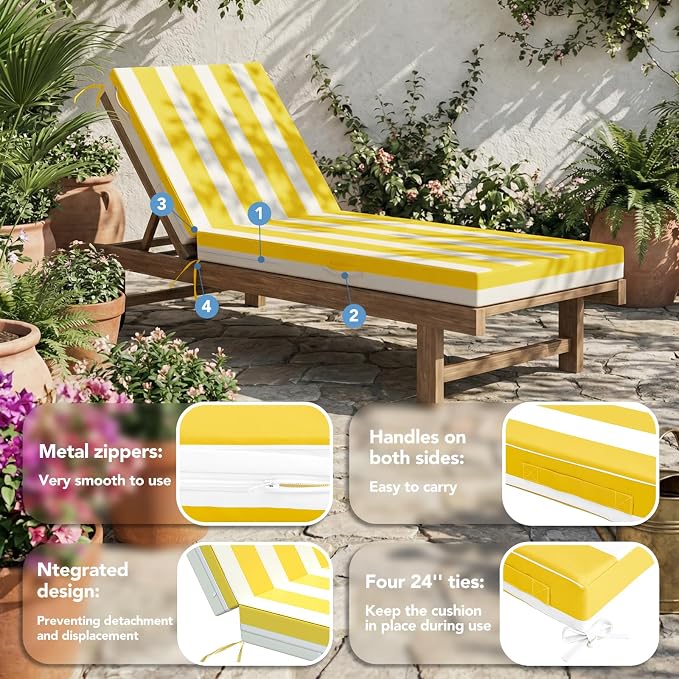L'AGRATY Outdoor Lounge Chaise Cushion: 72x21x3 Inch Waterproof Lounge Chair - Image 4