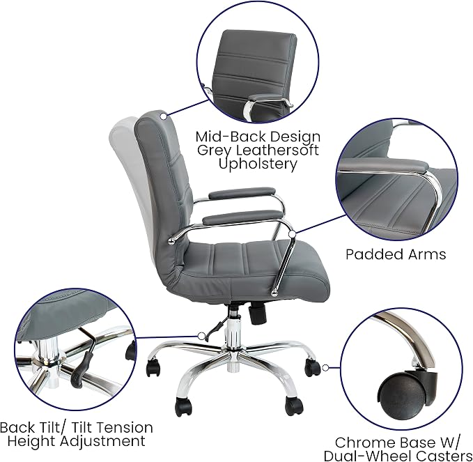 Flash Furniture Whitney Mid-Back Swivel LeatherSoft Desk Chair - Image 4