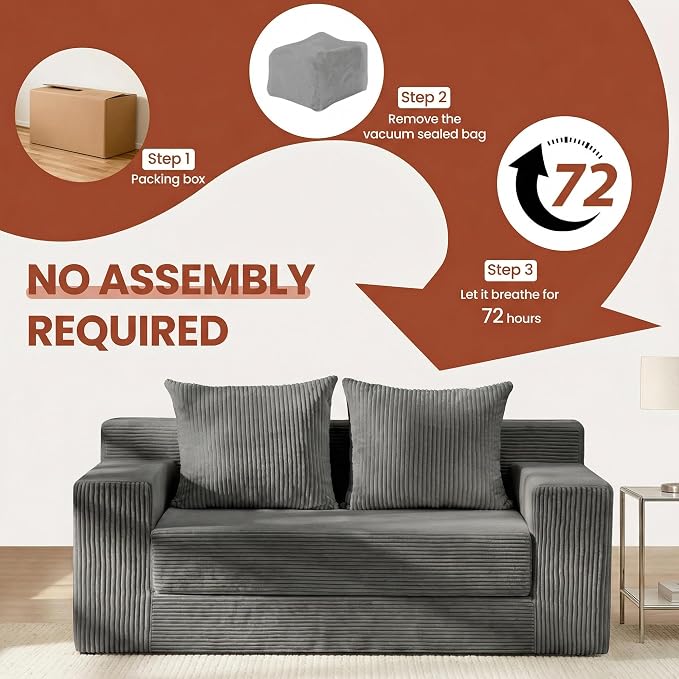 Convertible 5 in 1 Futon Sofa Bed Full Size, Corduroy Boneless Couch Sleeper - Image 7