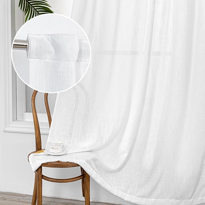 MYSKY HOME White Curtains 95 Inches Long Semi Sheer Drapes Light Filtering - Image 9