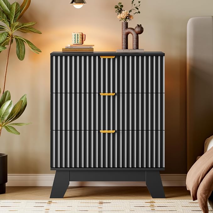 BORNOON Fluted 3 Drawer Dresser, 30.3" Tall Compact Modern Boho Chest of Drawers - Image 6