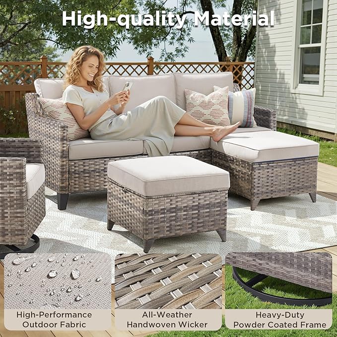 Wicker Patio Furniture Set-6 Piece High Back Outdoor Furniture Set Sectional - Image 3