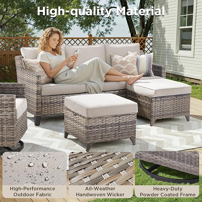 Wicker Patio Furniture Set-7 PieceAll Weather Outdoor Conversation Sets - Image 3