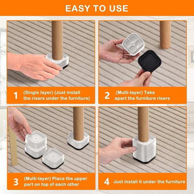 shouwuhho 9 Pack Furniture Risers Adjustable Bed Risers Heavy Duty Lifts Height - Image 7