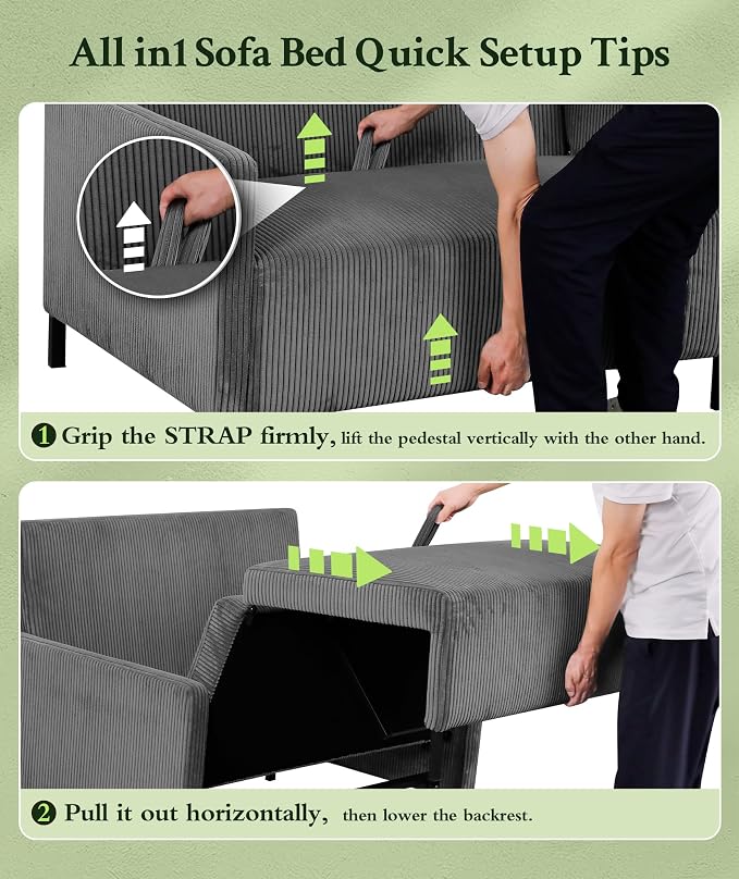 Welzona 47.2" Convertible Sofa Bed Couch, Comfy Corduroy Loveseat Sleeper Sofa - Image 9