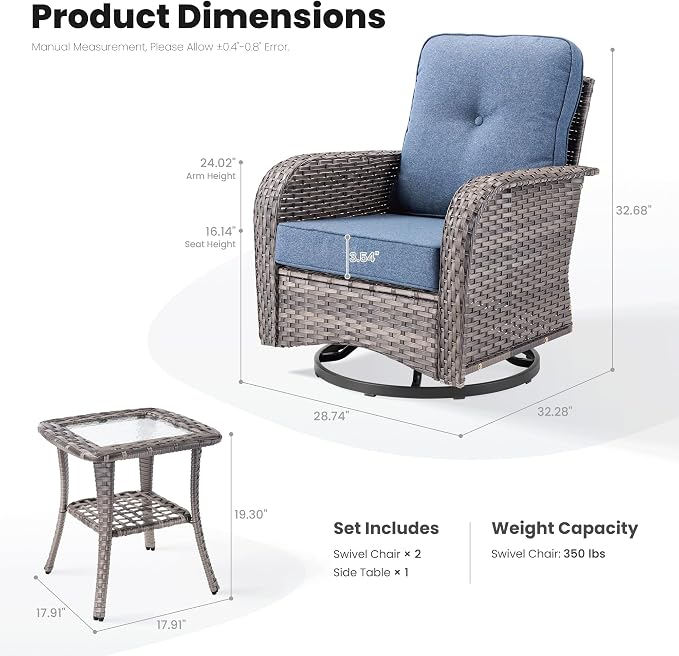 ovios 3-Piece Patio Furniture Set, Outdoor Wicker Sofa - Image 8