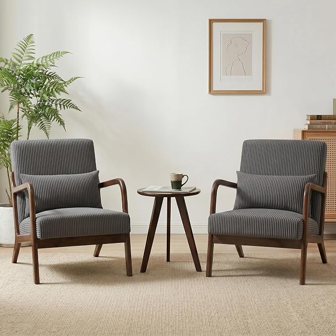 Mid Century Modern Accent Chairs Set of 2, Upholstered Corduroy Armchairs by Hjaustevy