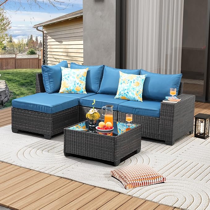 JOYURE 5 Pieces Patio Furniture Set All-Weather Outdoor Wicker Sectional by JOYURE