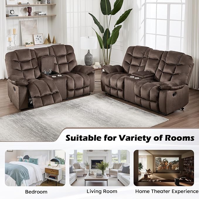 HAOMARKETS Manual Reclining Loveseat Sofa Set of 2 - Image 7