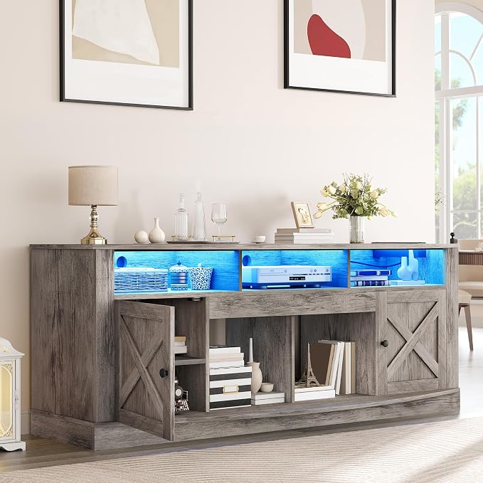 YITAHOME TV Stand for 75/80 Inch TV, Light Rustic Grey Entertainment Center 70 - Image 3
