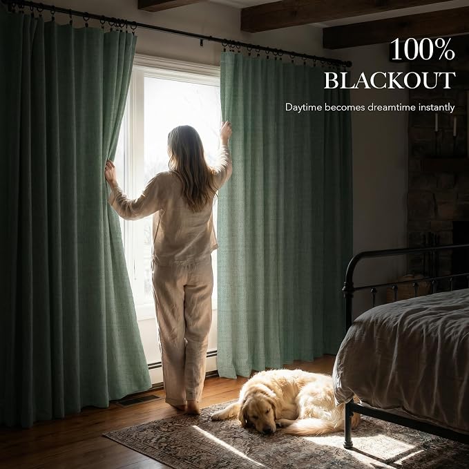 RYB HOME Sage Green 100% Blackout Curtains 102 inches Long, Thermal Insulated - Image 3