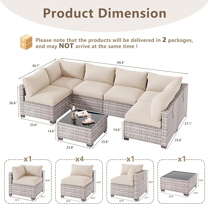 LOUVIXA 7 Piece Outdoor Patio Furniture Set, Outdoor Sectional Sofa, Wicker - Image 2