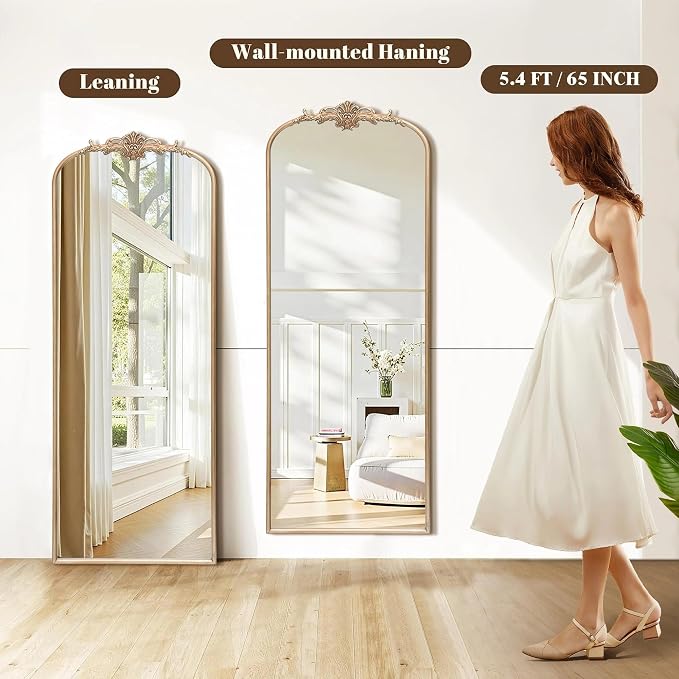 Besdomus Arched Mirror Full Length: 21"x56" French Champagne Gold Vintage Full - Image 6