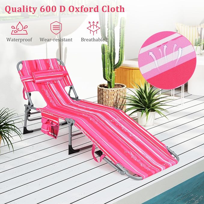 Goplus Tanning Chair, Folding Adjustable Patio Lounge Chair - Image 8