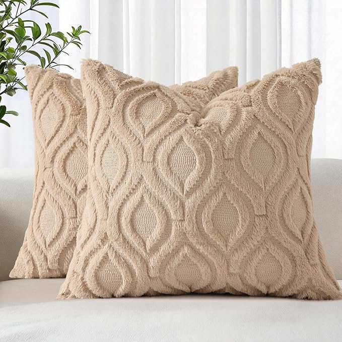 decorUhome Throw Pillow Covers 26x26 Inch Set of 2, Soft Plush Faux Wool Light by decorUhome