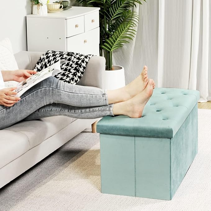 B FSOBEIIALEO Folding Storage Ottoman, Long Ottomans Shoes Bench, Velvet - Image 5