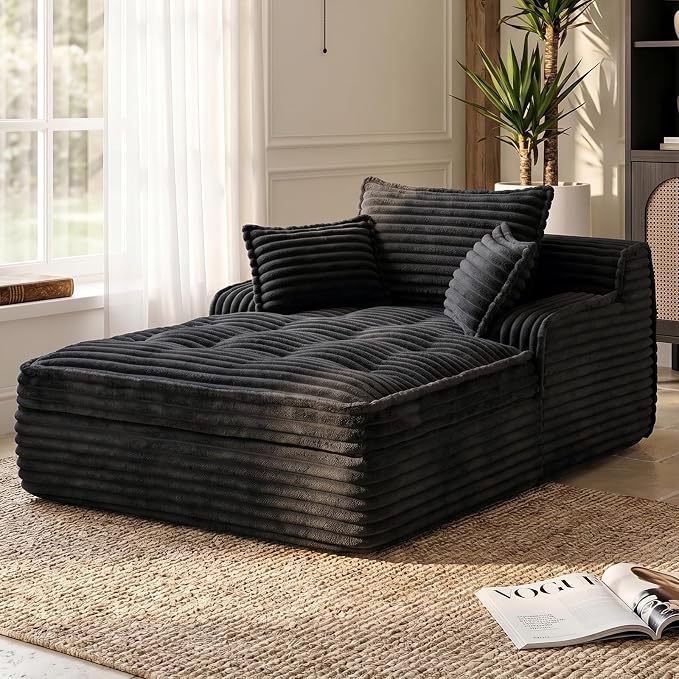 Boneless Chaise Lounge Couch Indoor, Oversized Corduroy Upholstered Sofa Bed - Image 8