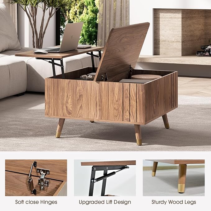 JOINICE Walnut Lift Top Coffee Table - Image 4