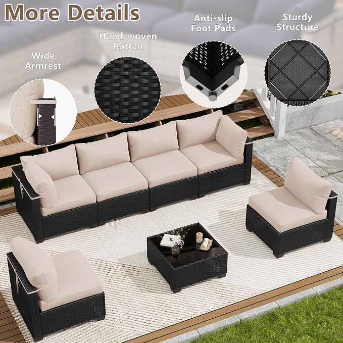 LOUVIXA 7 Piece Outdoor Patio Furniture Set, Outdoor Sectional Sofa, Wicker - Image 4