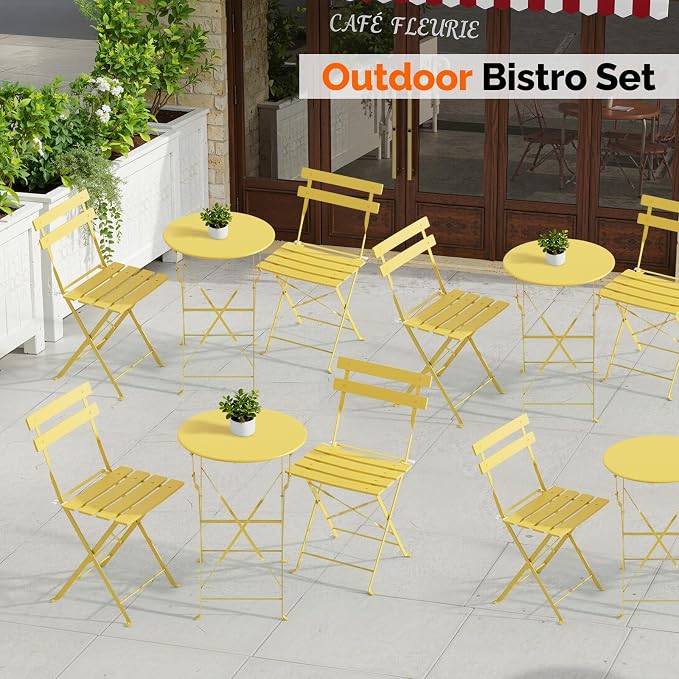 VINGLI Outdoor Folding Bistro Table and Chairs Set of 2, 3-Piece Bistro Set - Image 7