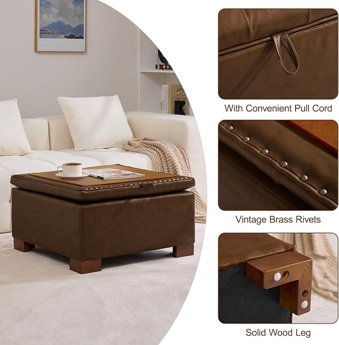 WUTUTUEE 30" Faux Leather Square Storage Ottoman - Image 5