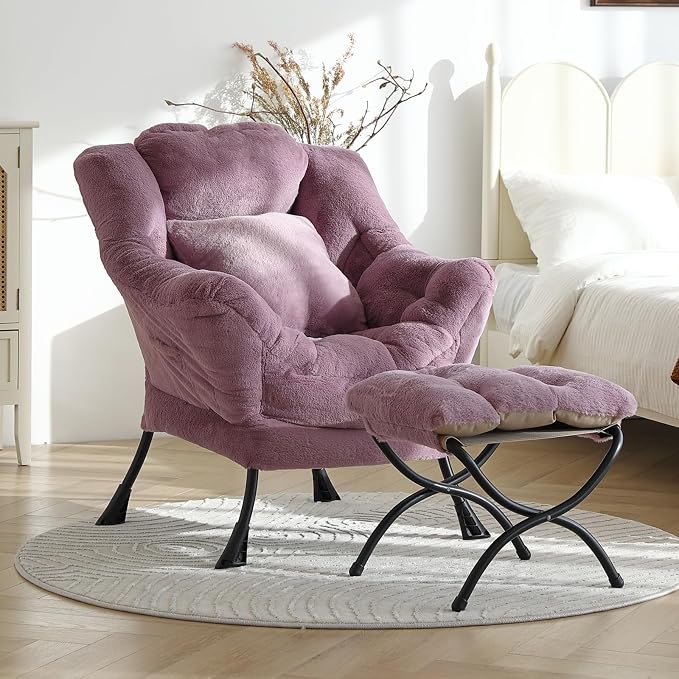Lazy Chair with Ottoman, Reading Chair with a Pillow, Leisure Sofa Armchair - Image 5