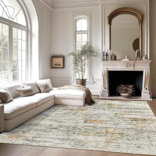 5x7 Area Rugs Gray Rust Low Pile Indoor Washable Trendy Faded Style Rugs - Image 2