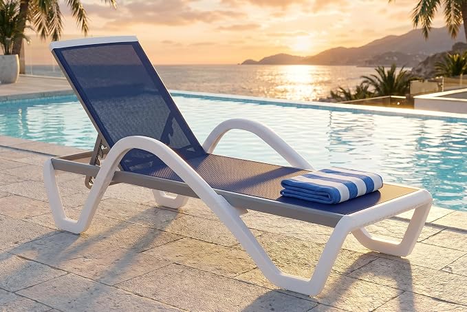 PURPLE LEAF Patio Chaise Lounge Chair Outdoor Plastic Textilene Sun Bathing by PURPLELEAF