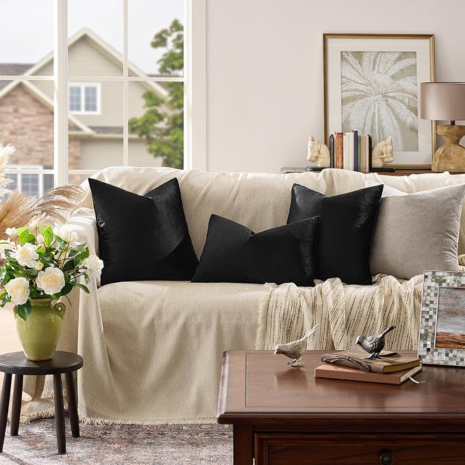 GIGIZAZA Black Velvet Pillow Covers 22x22, Decorative Square Throw Pillows - Image 2