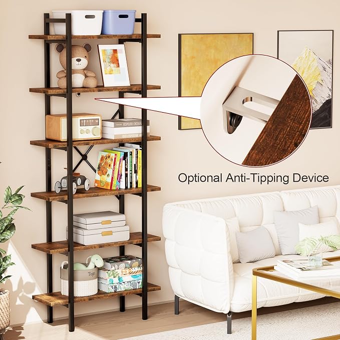 6 Tiers Bookshelf Organizer Industrial Shelf, Modern Open Display Storage - Image 7