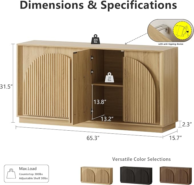 win2win Fluted Sideboard Buffet Cabinet - Image 2