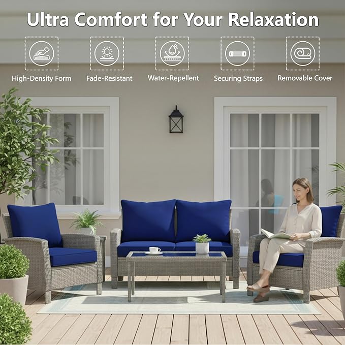 19x19 Inch Patio Chair Cushions Set of 4, Outdoor Furniture Cushions - Image 2