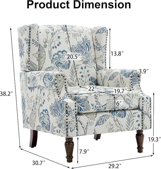 Pia Ricco Set of 2 Floral Accent Chairs, High Back Upholstered Armchairs - Image 2