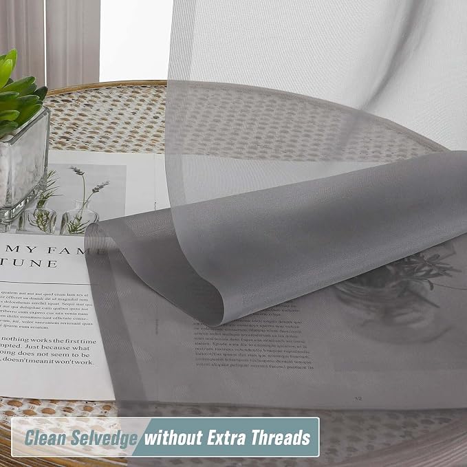 Grey Sheer Curtains for Window 96 Inches Long 2 Panels, Light Filtering Voile - Image 2