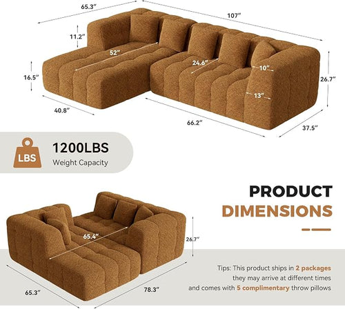 107" Boneless Couch with L - Image 2
